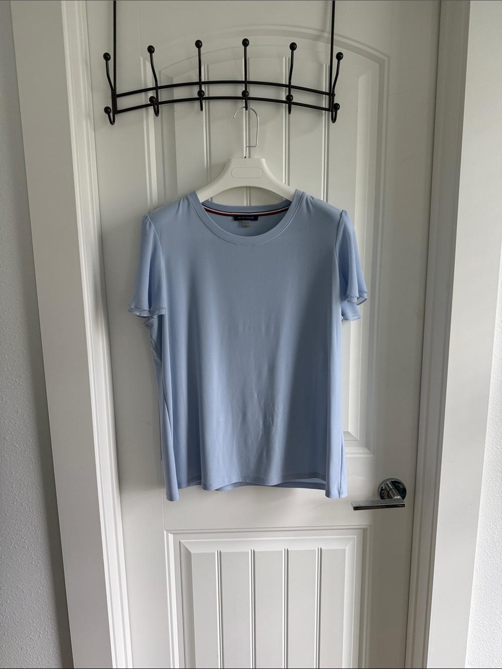 Tommy Hilfiger Pale Blue Short Sleeve Crew Tee Ruffle Sleeve